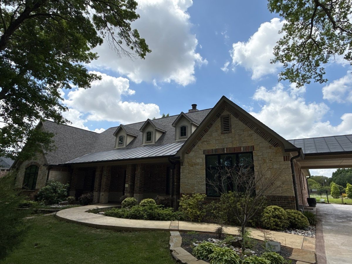 Finished roof on a stone and brick home, Maple Creek — Roof Replacement project in Fairview, TX by Pickle Roofing Solutions