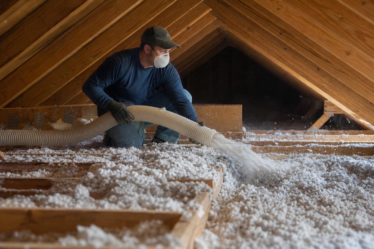 attic insulation types being installed in an Allen TX home