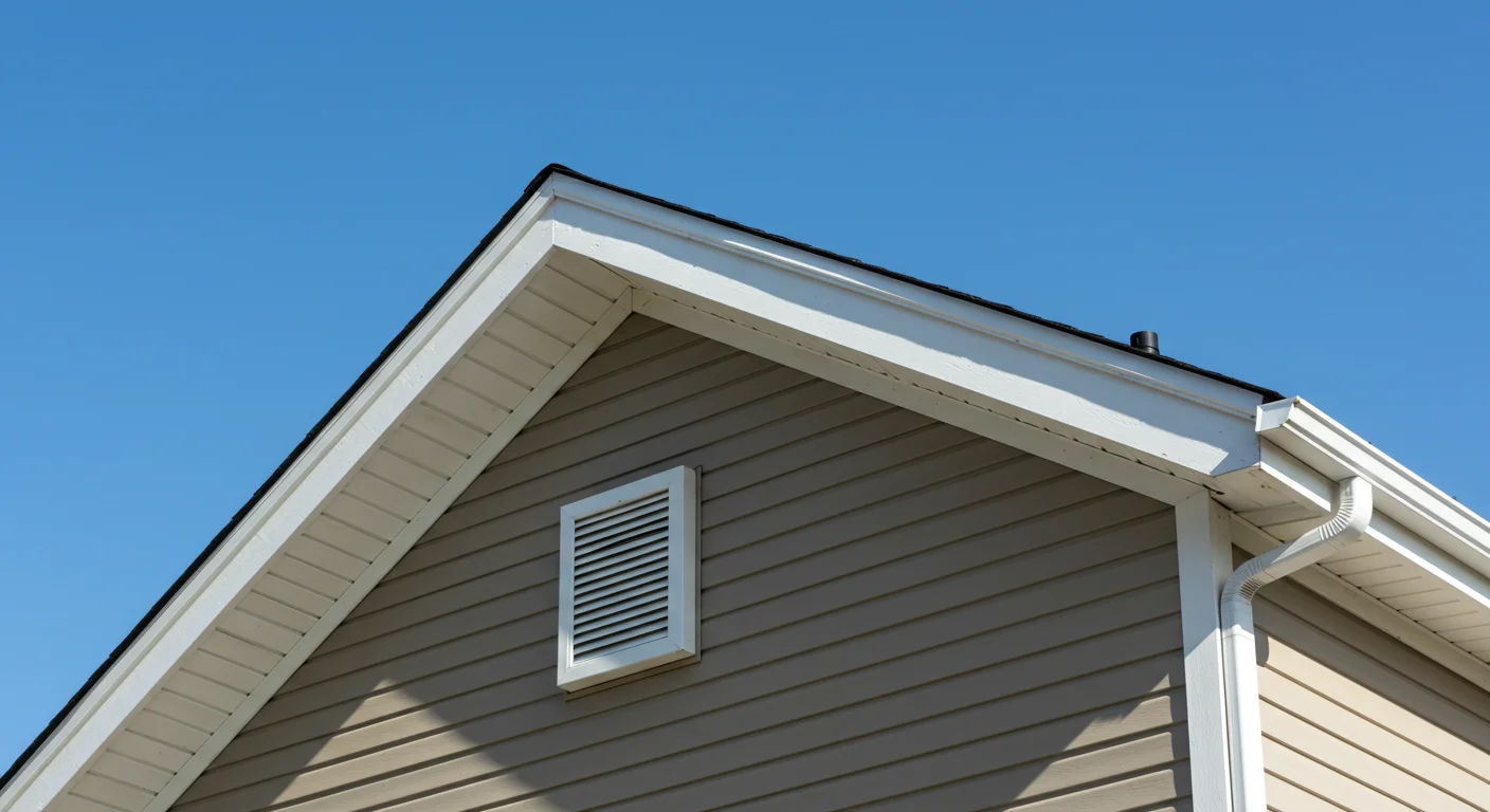 White louvered gable vent installed on a siding-clad gable wall