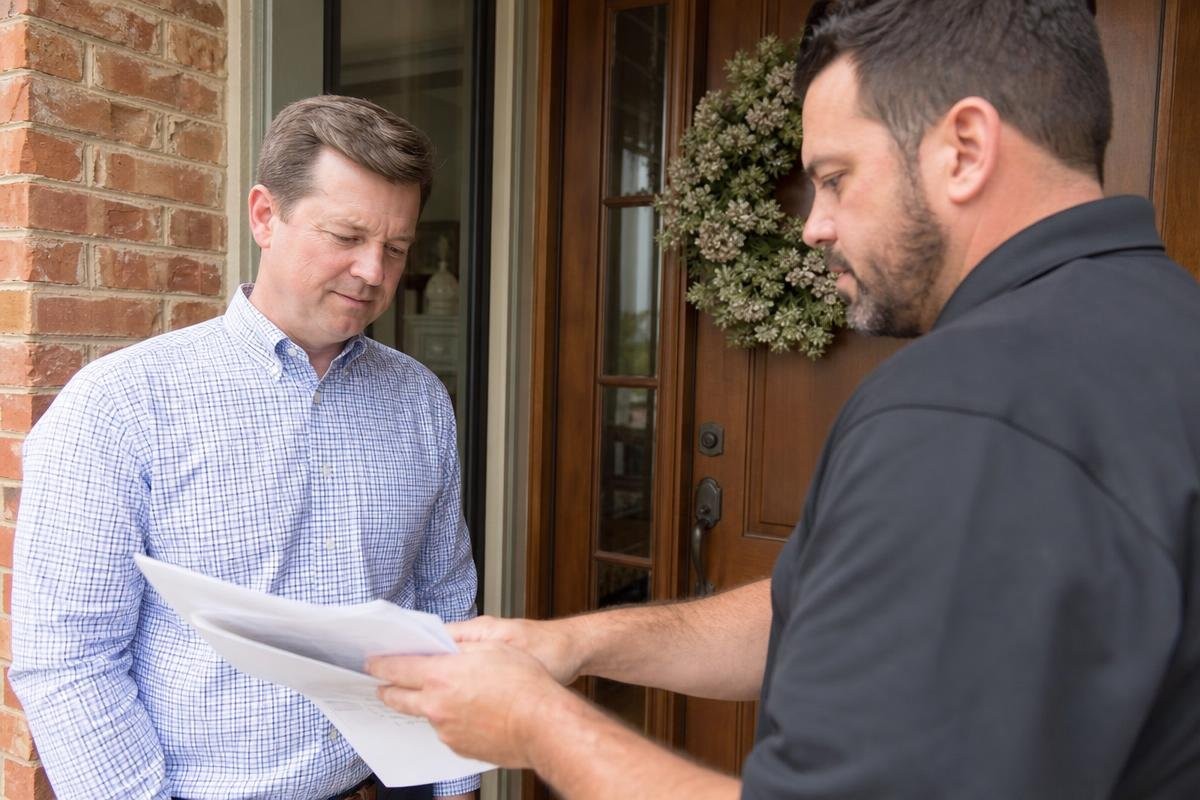 Allen, TX homeowner reviewing roofing contractor license and insurance documents
