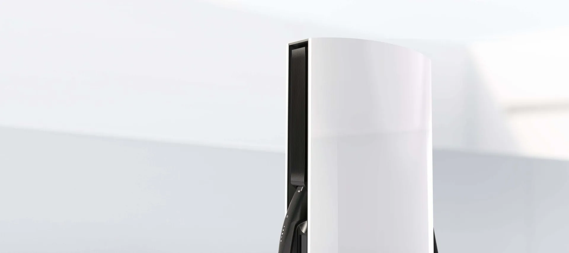 Close-up of a white Tesla V4 Supercharger post