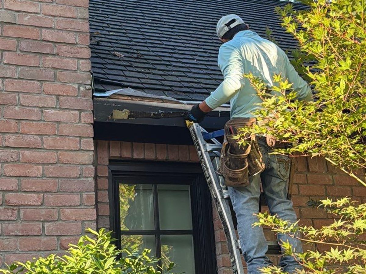 Our crew installing concrete slate, Elk Ridge — Concrete Slate Roof project in Fairview, TX by Pickle Roofing Solutions