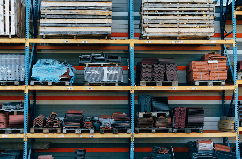 shelf of various roofing materials