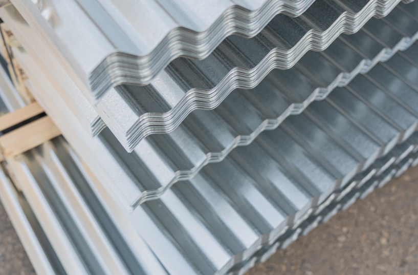 stacks of corrugated metal sheets without color